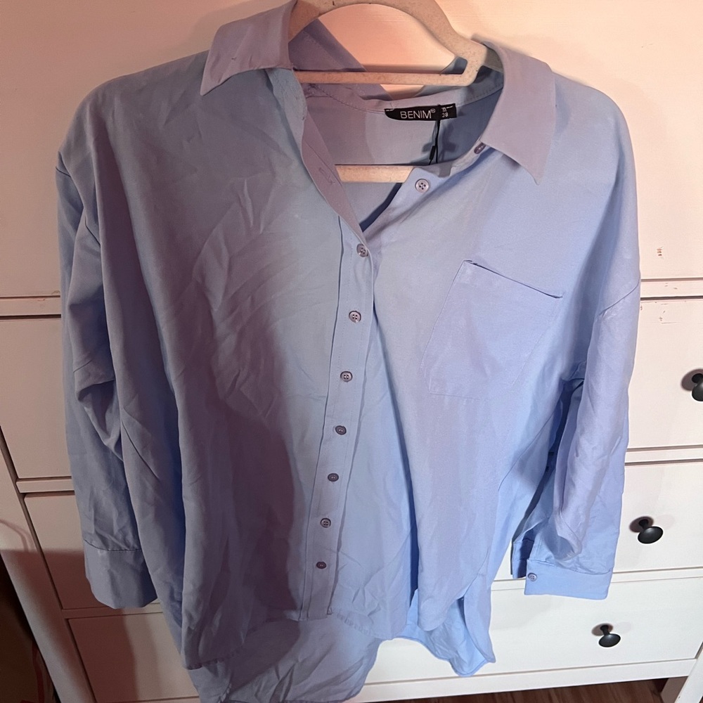 Women Blue Summer Button-up shirt